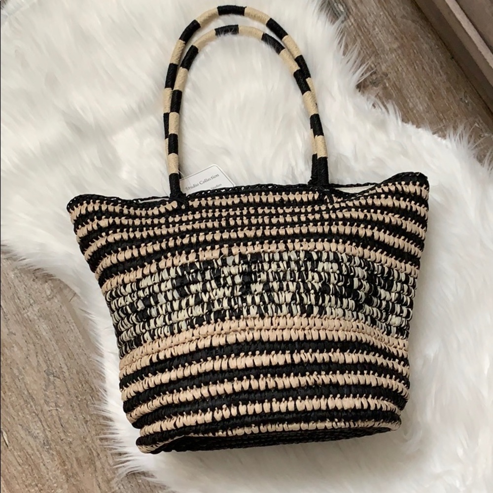 Black and Tan straw bag